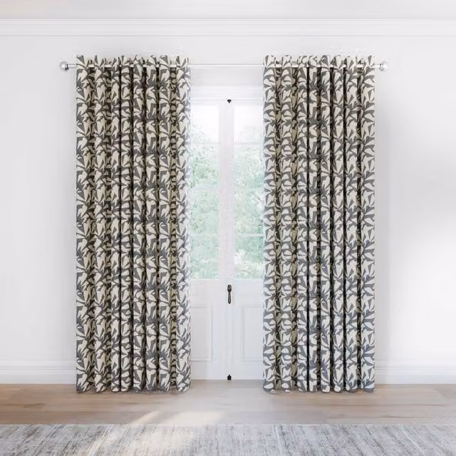 Helena Springfield Simply Scandi Leni Lined Floral Curtains, Beige and Grey, W/H: 228.6 x 228.6 cm