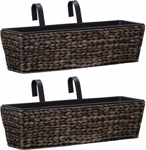 Berkfield Home Set of 2 Brown Water Hyacinth Window Box Planters