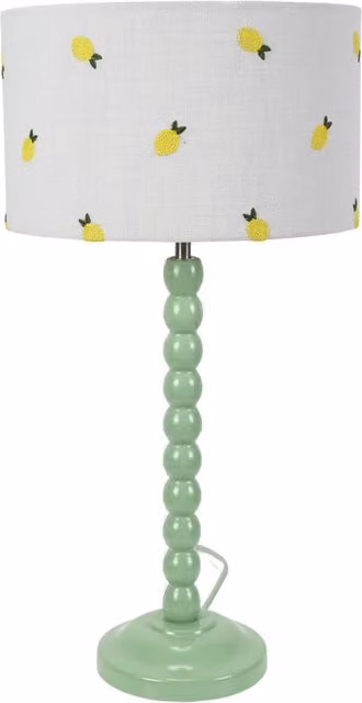 Bobbins Table Lamp with Lemon Embroidered Drum Shade in Green and White