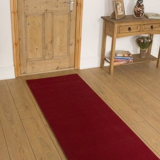 runrug Plain Red Hallway Carpet Runner Rug, W/D/H: 70 x 420 cm, 9mm Pile Height