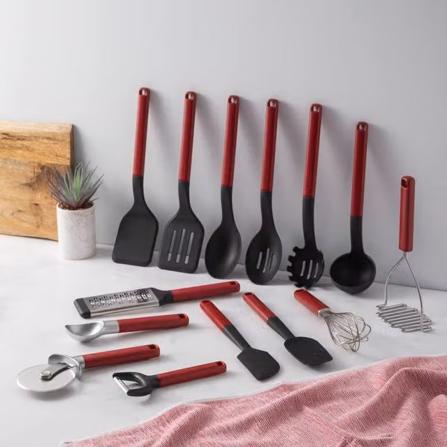 KitchenAid 14-Piece Non-Stick Silicone and Stainless Steel Utensil Set in Red