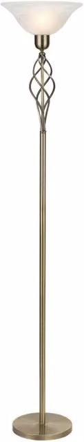 Happy Homewares Classic Knot Twist Floor Lamp Uplighter in Antique Brass and Gold with White Glass Dome