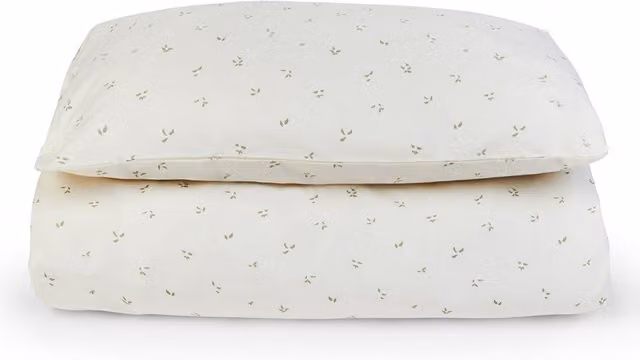 Avery Row Organic Cotton Cotbed Bedding Set in White with Nettle Floral Design