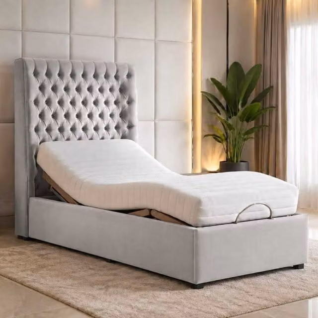 Whitby Electric Adjustable Bed with Mattress in Silver and Grey, Superking, W/D/H: 200 x 200 cm