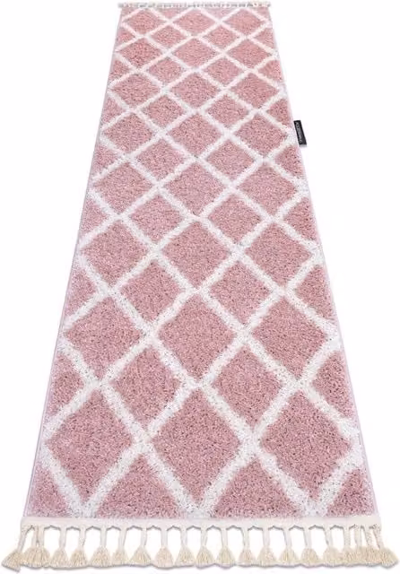 RugsX Berber Runner in Pink and Grey, Geometric Boho Design, W: 60 cm, L: 300 cm