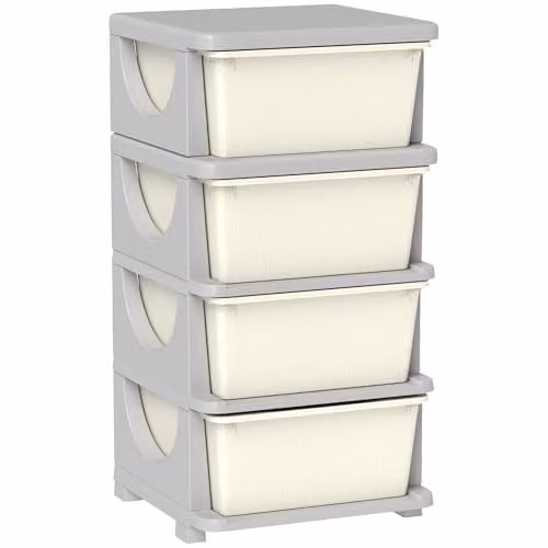 HOMCOM 4-Tier Plastic Kids Toy Storage Unit with 4 Drawers, White