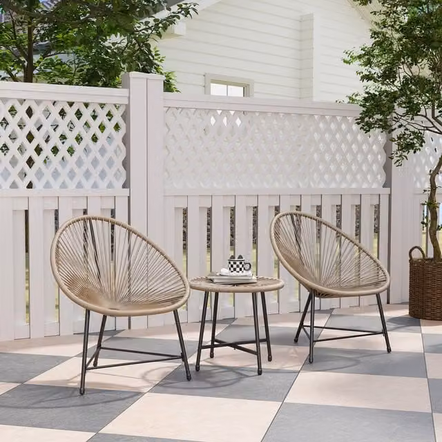 Outsunny Rattan Bistro Set with Acapulco Chairs and Oval Glass Table in Grey and Beige