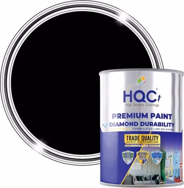 HQC PAINTS Satin Black Water Based Mould Resistant Masonry Dispersion Paint, 2.5 l