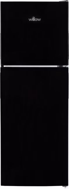 Willow Freestanding Top Mount Fridge Freezer in Black with LED Interior Light and Glass Shelving