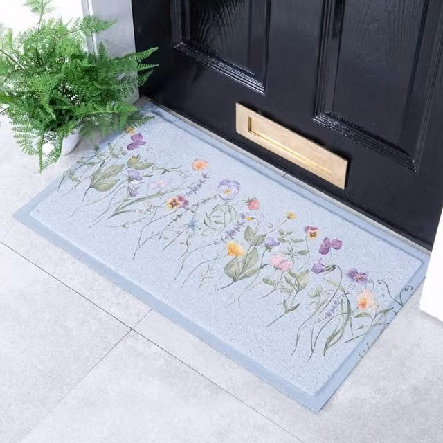Artsy Mats Blue Wild Flowers Floral Doormat, W: 60 cm, D: 90 cm
