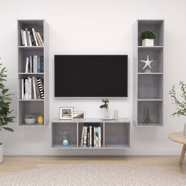 Berkfield Home 3 Piece Modern TV Cabinet Set in Concrete Grey Matt MDF