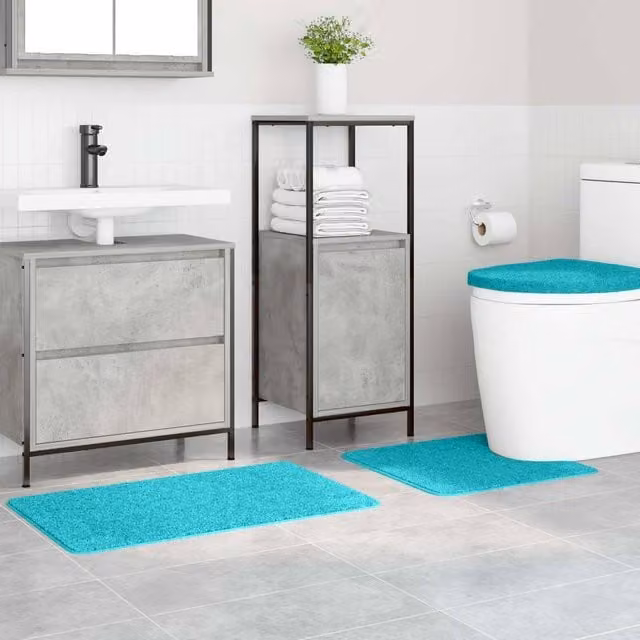 Berkfield Home Lush 3 Piece Non-Slip Microfibre Bath Mat Set in Turquoise