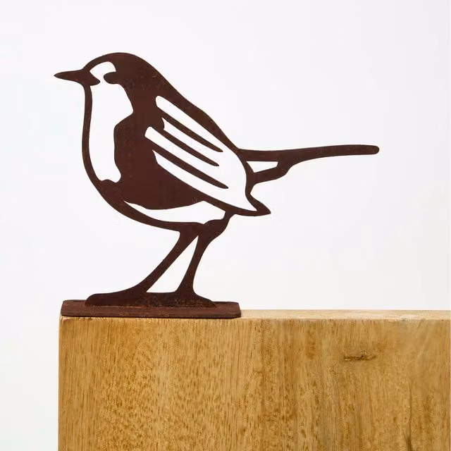 Homescapes Rustic Brown Steel Robin Fence Topper