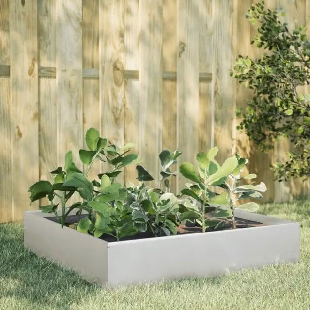 Berkfield Home Garden Stainless Steel Raised Bed in Silver, W/D/H: 100 x 100 x 33.5 cm