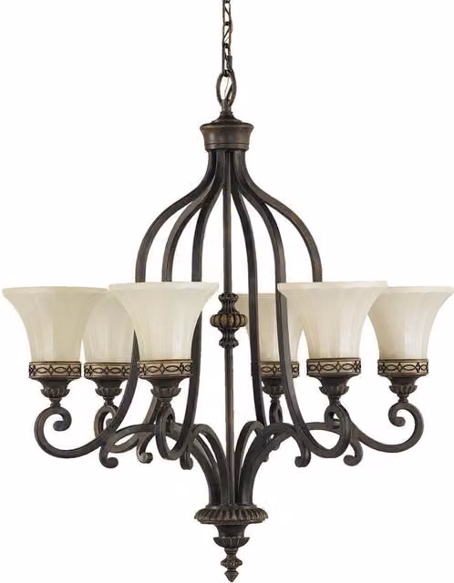 Netlighting Drawing Room 6 Light Multi Arm Chandelier in Brown Walnut Finish with E27 Sockets