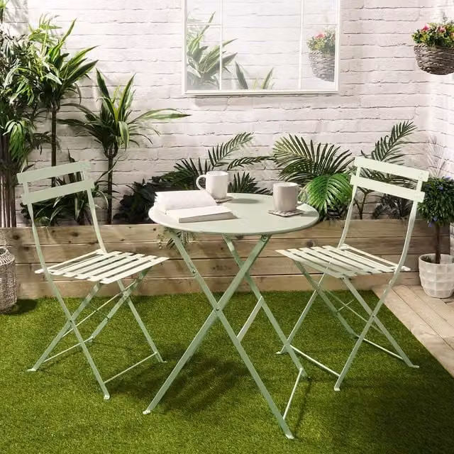 OHS Metal Bistro Chair and Table Garden Set in Green