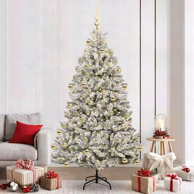 Berkfield Home Artificial Christmas Tree in Green and White, Height: 210 cm