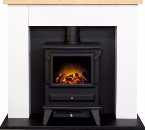 Adam Fires & Fireplaces Chester Fireplace in Pure White with Hudson Black Electric Stove