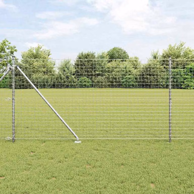 vidaXL 26 Pack Silver Galvanised Steel Round Fence Posts with Spike, H: 160 cm, Diameter: 32 mm