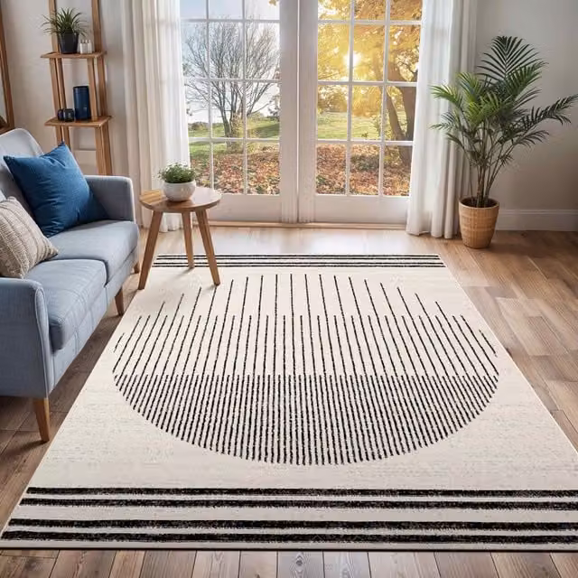 Livabliss Pisa Geometric Modern Rug in Black, Grey and White, W/D/H: 130 x 190 cm