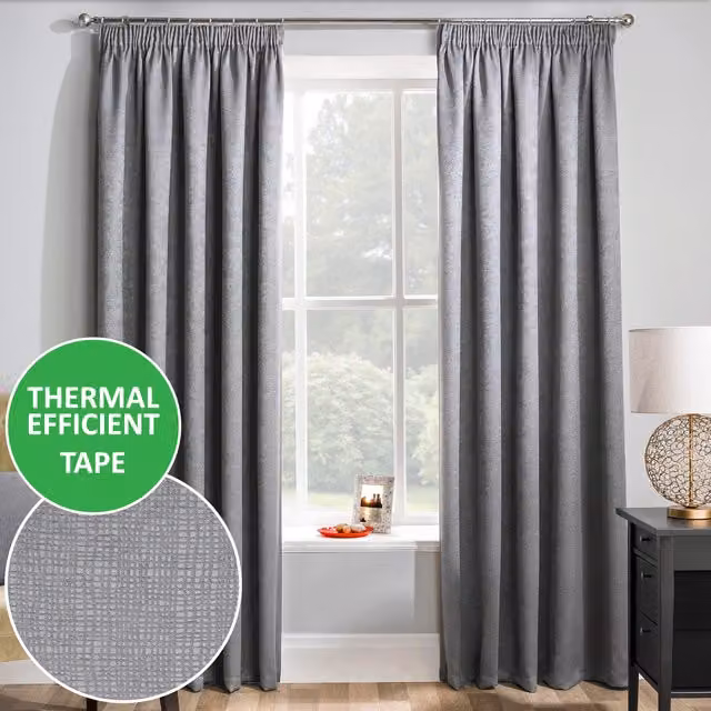 Enhanced Living Grey Thermal Noise Reducing Opaque Curtains, W: 229 cm, D: 137 cm