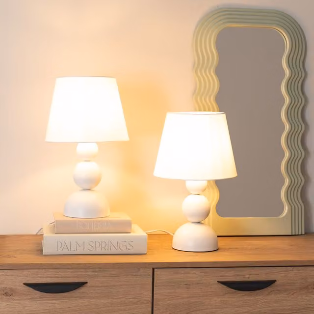 ValueLights Pair of Winnie Touch Table Lamps in Beige and White