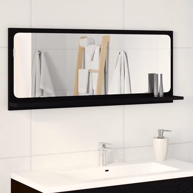 Berkfield Home Black Oak Modern Wall Mirror, W 90 cm x H 37 cm x D 10.5 cm