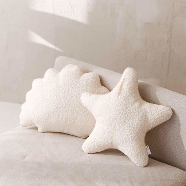 MiniCamp Boucle Seashell and Starfish Cushions in Ecru