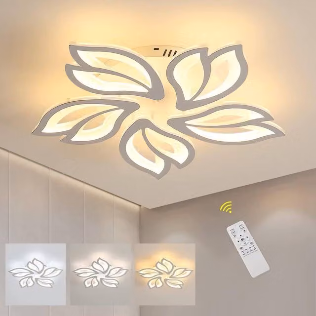 Goeco Modern LED Ceiling Light, Dimmable White Flower Design Chandelier with Remote Control