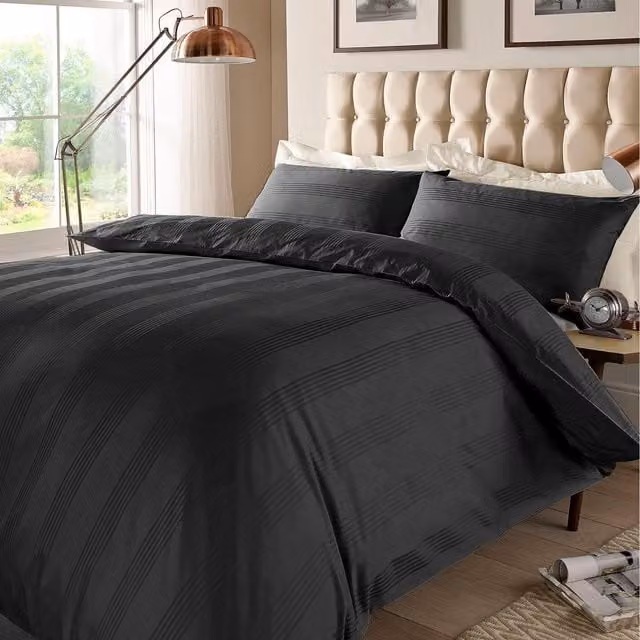 Roseley Modern Striped Cotton Duvet Cover Set in Black, 200 x 200 cm