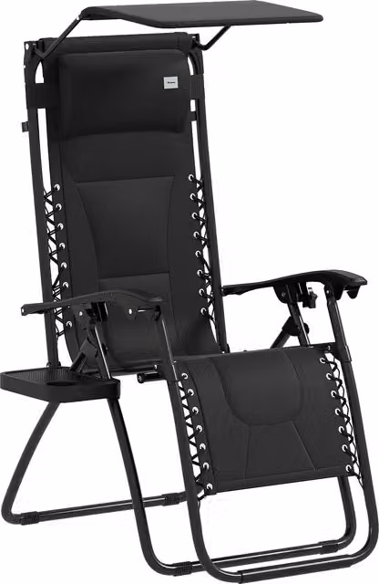 Outsunny Zero Gravity Lounger Chair in Black with Sun Canopy, Adjustable Headrest and Cup Holders
