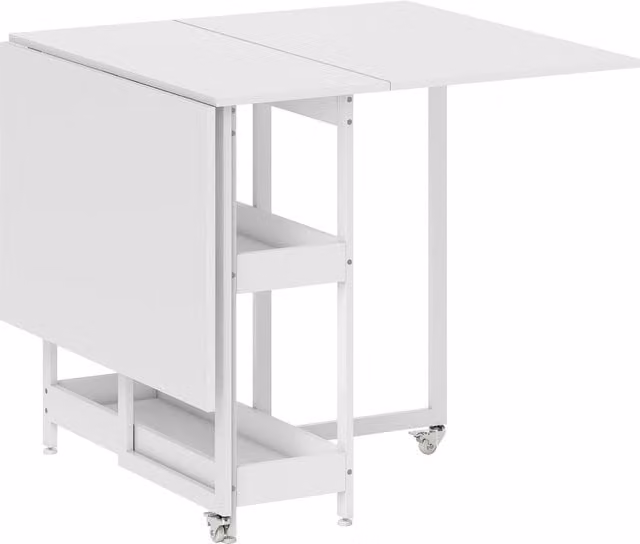 HOMCOM Industrial Folding Dining Table with Drop Leaf and Open Compartments, White