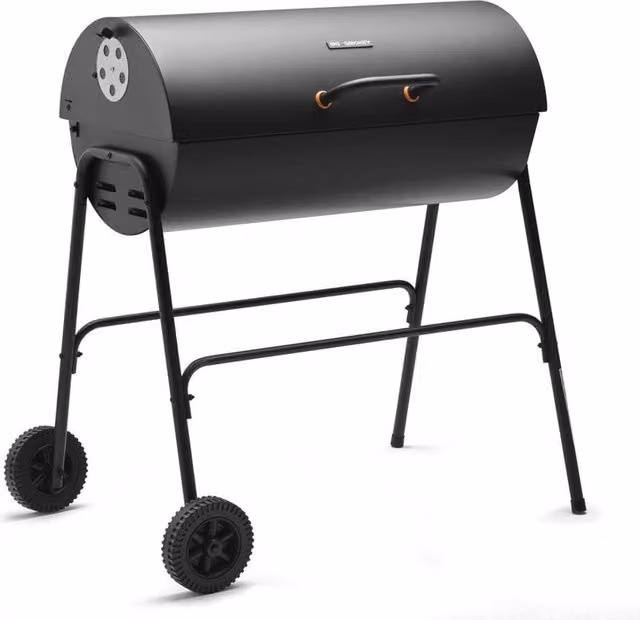 Vytronix Big Smokey Charcoal Barrel BBQ and Smoker in Black with Enamelled Steel Non-Stick Grill, Warming Rack and Wheels