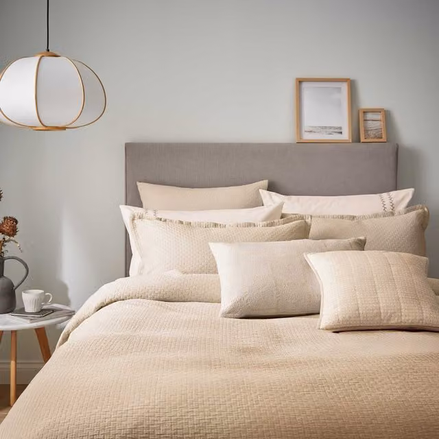 Murmur Hush Double Duvet Cover and Pillowcase Set in Beige Linen and Cotton