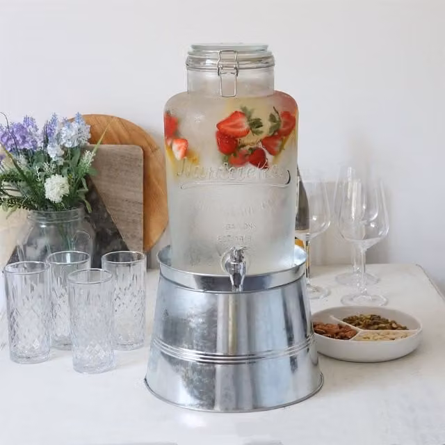 Rink Drink Glass Drinks Dispenser with Tap and Metal Bucket Stand, 6.5 l, Silver