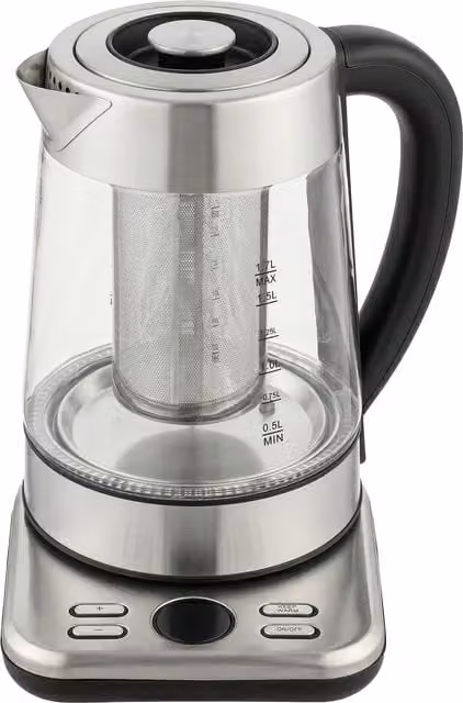 HOMCOM Transparent Glass and Stainless Steel Electric Tea Kettle with Sieve and Keep Warm Function, 1.7 l