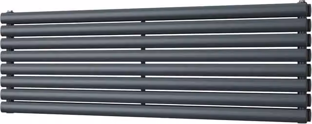 UK Radiators Omeara Axis Anthracite Elliptical Tube Horizontal Designer Double Panel Radiator W: 140 cm, H: 46.4 cm
