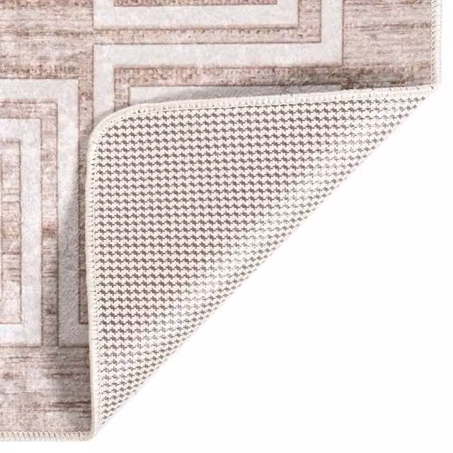 Berkfield Home Washable Geometric Anti Slip Rug in Beige, W: 80 cm, L: 300 cm