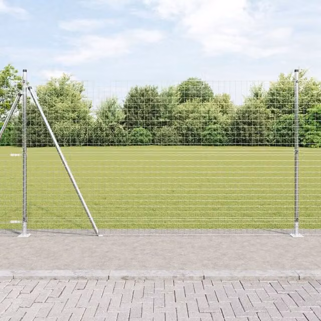 Berkfield Home Set of 52 Silver Square Galvanised Steel Fence Posts, W/D/H: 3.2 x 3.2 x 88.5 cm