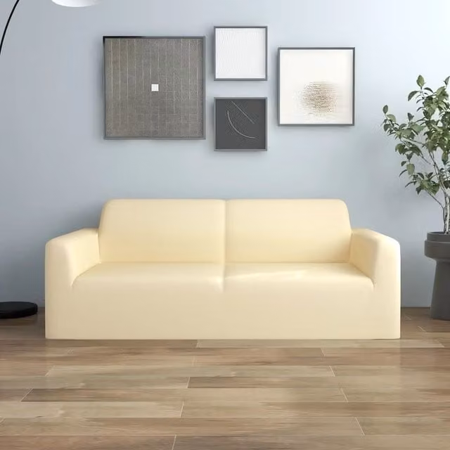 Berkfield Home 2-Seater Stretch Sofa Slipcover in Beige Polyester Jersey