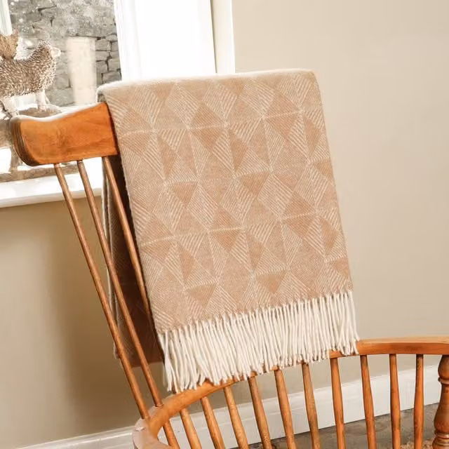 Native Natural Beige Geometric Wool Blanket