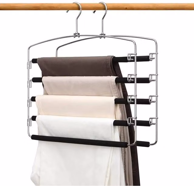 EONLION 5-in-1 Non-Slip Stainless Steel Hanger with EVA Sponge Padding in Silver, Width: 100 cm