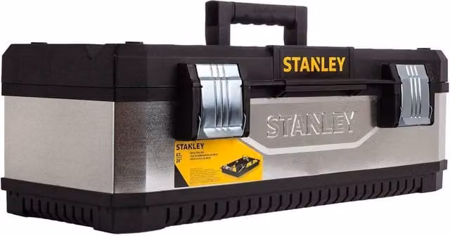 Stanley Galvanised Steel Tool Box with Inserts in Black