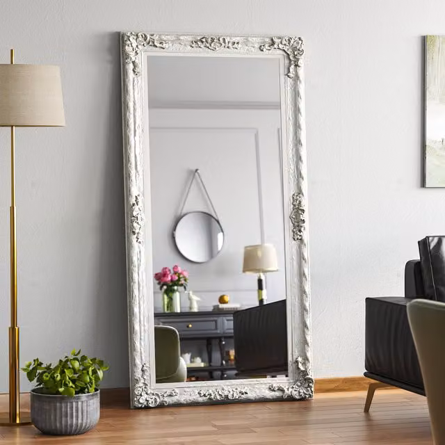 Livingandhome Oversize Retro Rectangular Full Length Freestanding Mirror in White