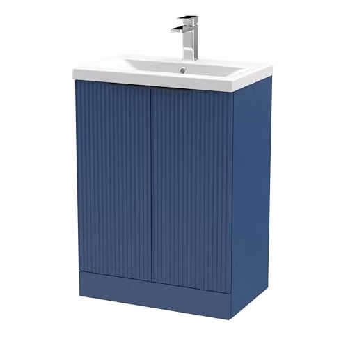 Balterley Blue Floor Standing Bathroom Vanity Unit with Basin and Fluted Front Doors, W/D/H: 61.0 x 39.0 x 85.0 cm