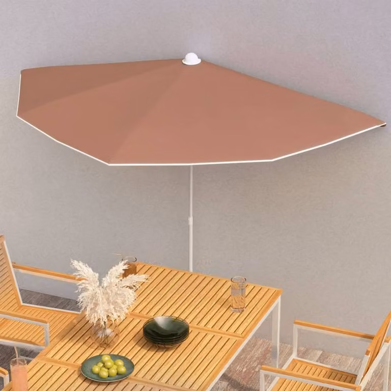 Berkfield Home Garden Half Parasol with Pole, Terracotta, W: 180 cm, D: 90 cm