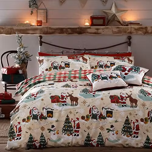 Riva Home Jolly Santa Christmas Reversible Duvet Cover Set, Multicolour, W/D/H: 220 x 200 x 260 cm