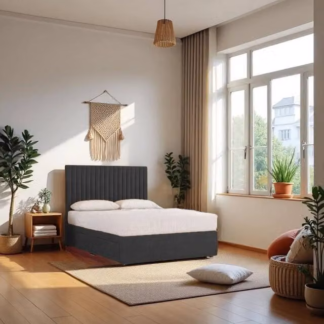 Knight Sleep Emily Plush Velvet Divan Bed Set with Princess Hybrid Mattress and Headboard in Charcoal Grey, W/D/H: 75 x 190 cm