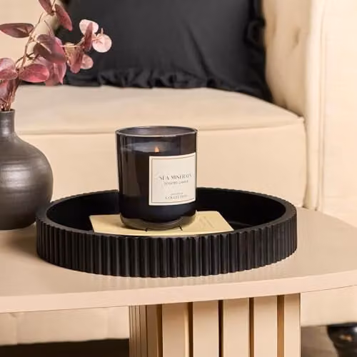 OHS Modern Ribbed Round Decorative Tray in Black, Diameter: 28 cm