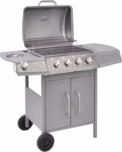 Berkfield Home Silver Gas Barbecue Grill with 4+1 Cooking Zones, Side Burner and Cart